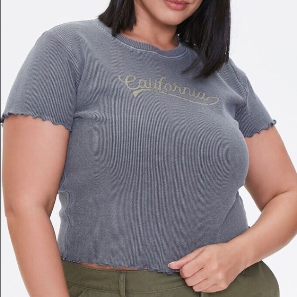 NWT California acid wash lettuce trim waffle knit crop tee